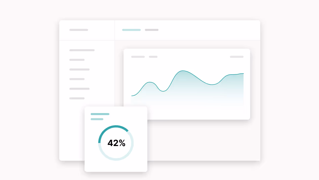 Dashboard interface showing a line chart and a circular progress indicator at 42%.
