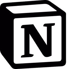 Notion app logo showing a stylized black letter N on a white cube.